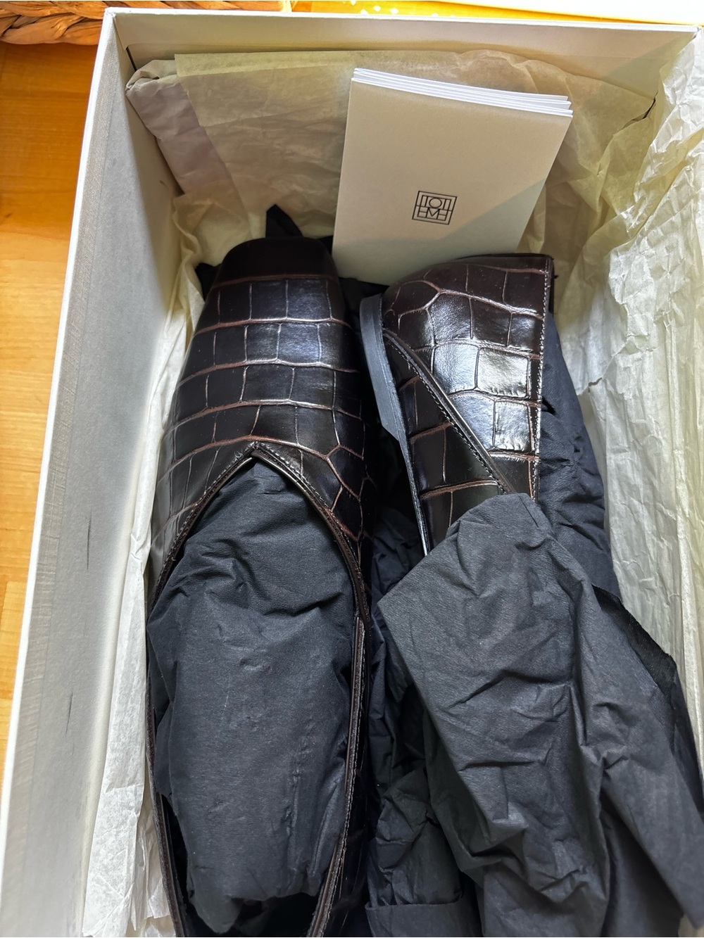 NIB TOTEME Croc Embossed Leather Ballet Flats Black EU 38 / US 7.5-8 - Picture 5 of 7